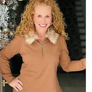 Kim Gravel Jingle Belles Bronze Half-Zip Sweatshirt Faux Fur Collar-5X-NWT